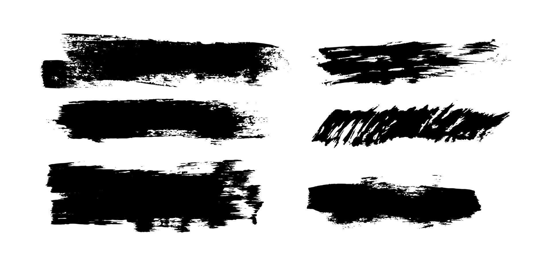 Collection of black paint ink brush strokes on white background vector