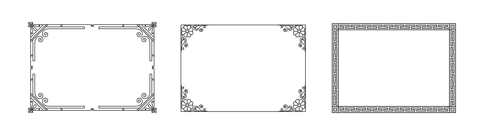 Set of Decorative vintage frame and border on black colour vector