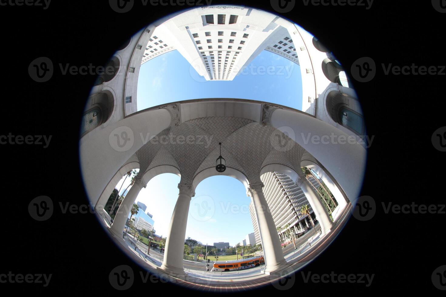Upward Fisheye View from the Courtyard of the Los Angeles City Hall, California photo