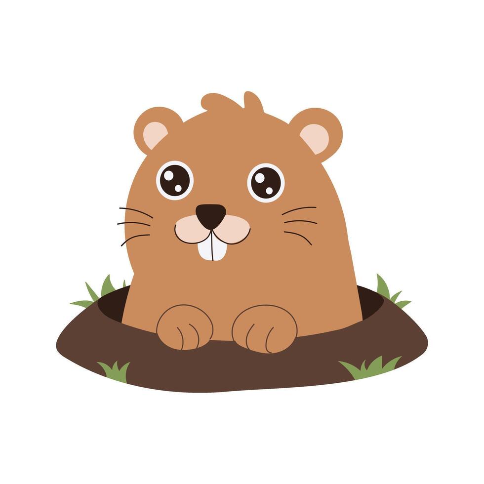 A cartoon of a cute little brown animal with a big smile on its face. It is sitting in a hole vector