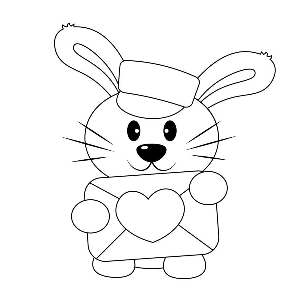 Cute Rabbit with love envelope in black and white vector