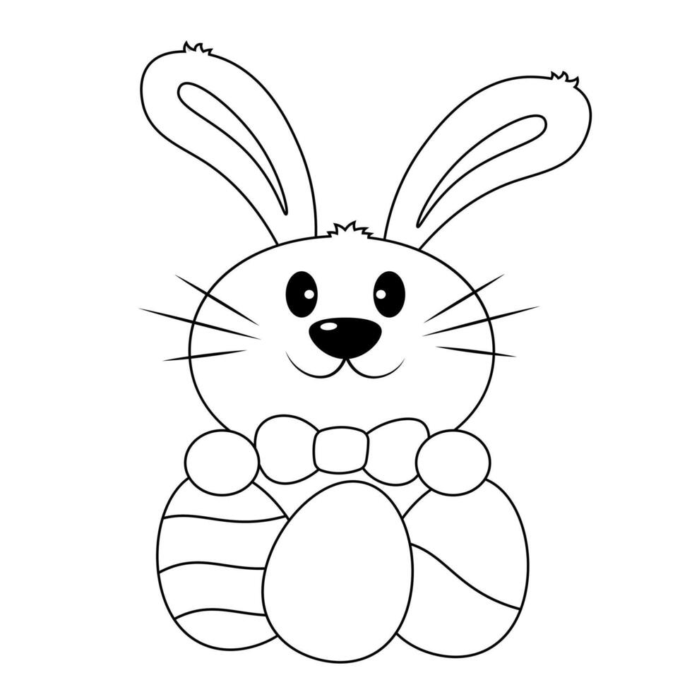 Cute Rabbit with Easter egg in black and white vector