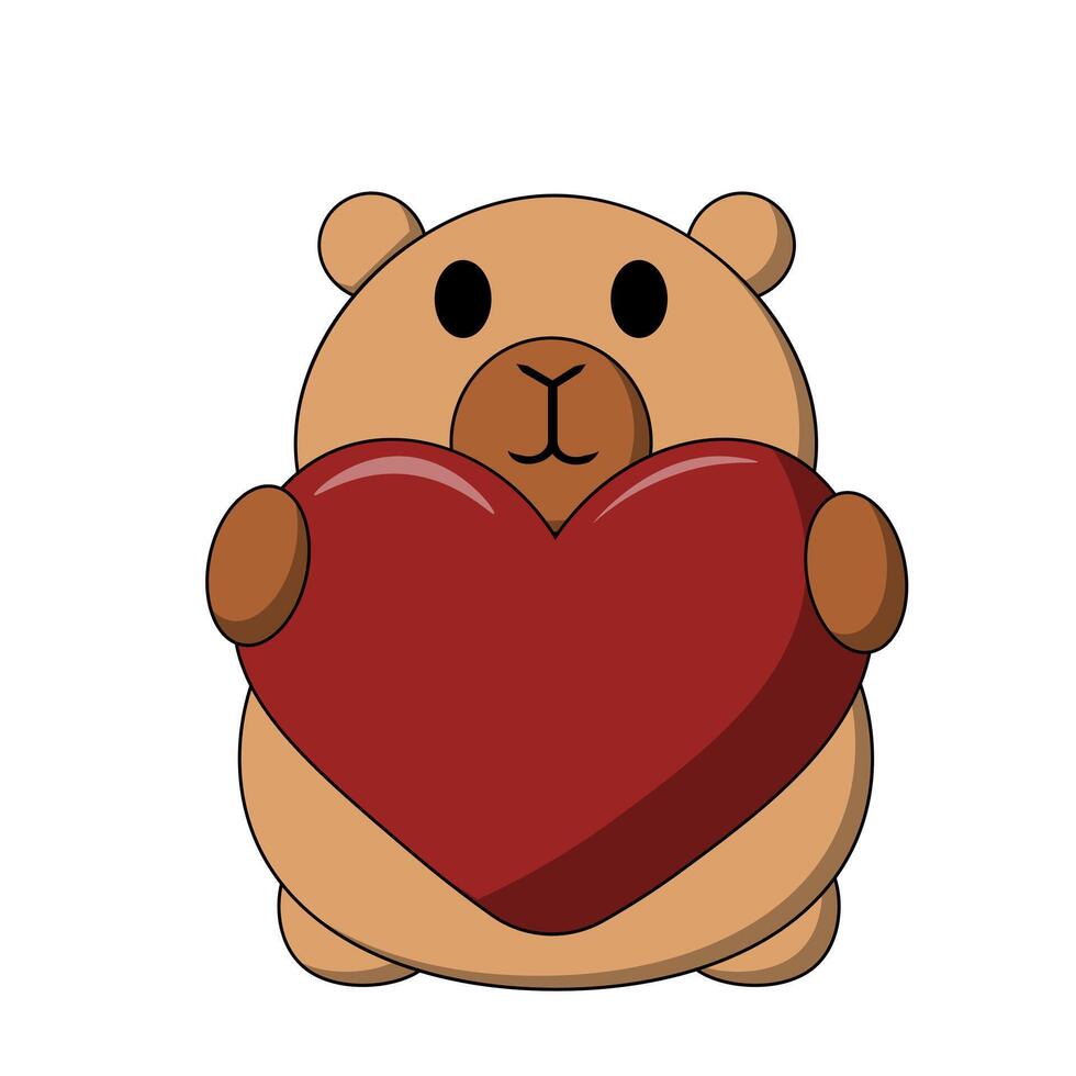 Cute Capybara with Heart in color vector