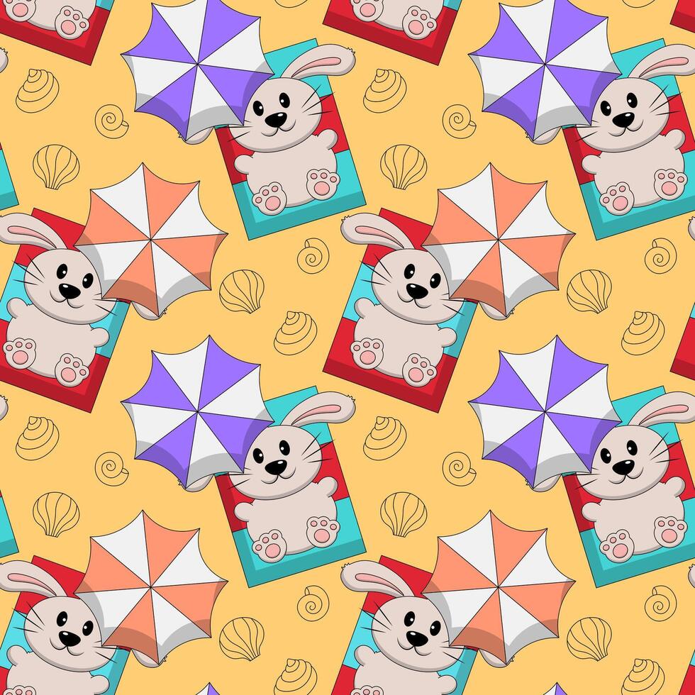 Seamless pattern with Cute Rabbit on beach vector