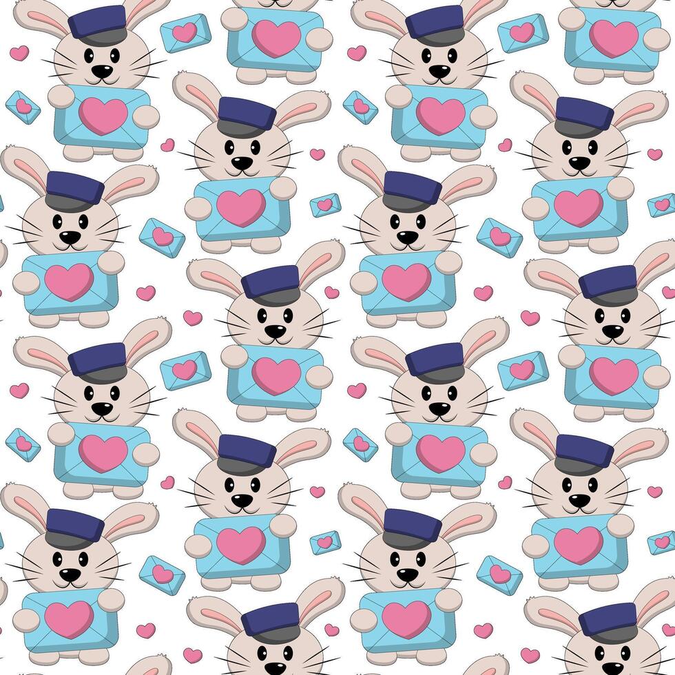 Seamless pattern with Cute Rabbit with love envelope vector
