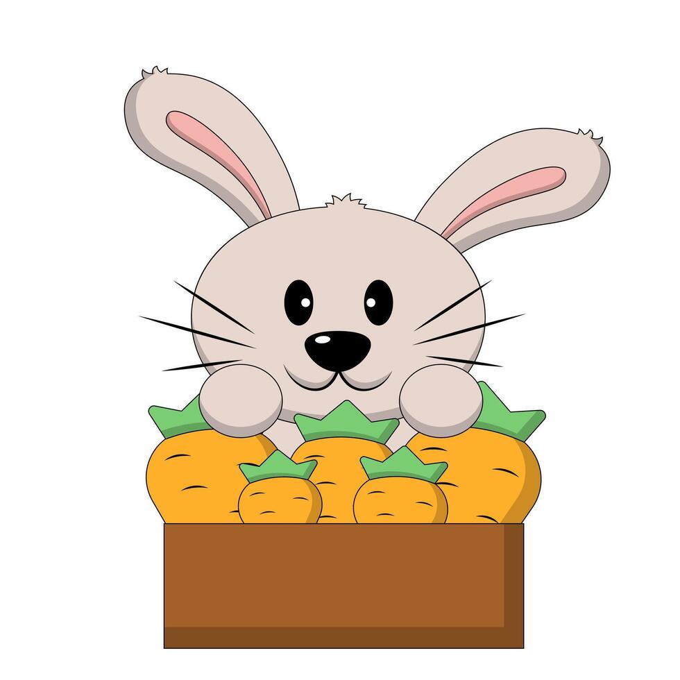 Cute Rabbit with a box of carrots in color vector