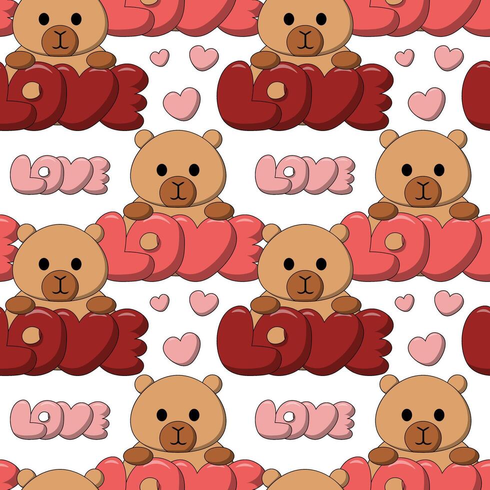 Seamless pattern with Cute Capybara with the word Love vector