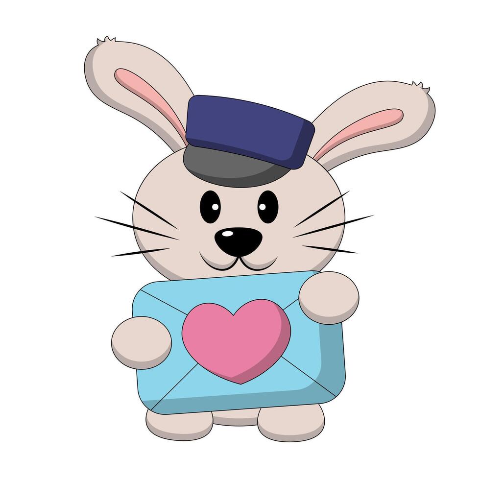 Cute Rabbit with love envelope in color vector