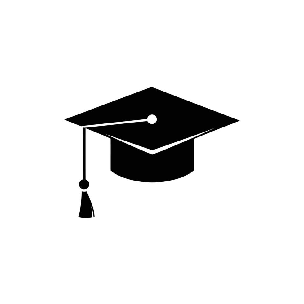 Graduation cap icon, black and white illustration vector