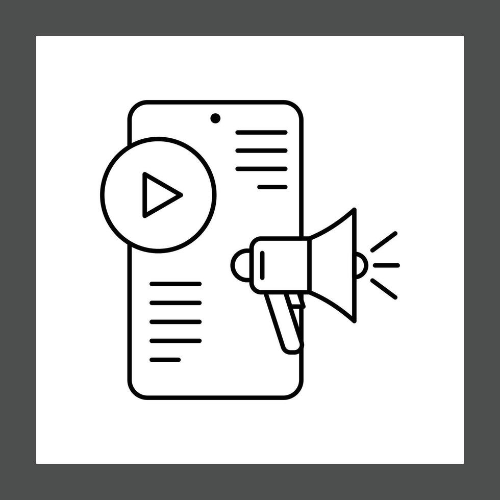 A smartphone with a play button and a loudspeaker icon, featuring lines indicating text or content on the screen vector