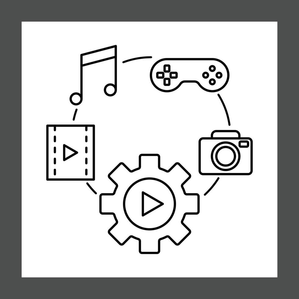 A circular arrangement of icons representing different media types vector