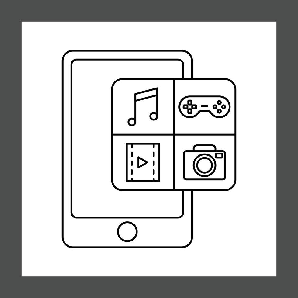 A smartphone outline with four icons inside a square vector