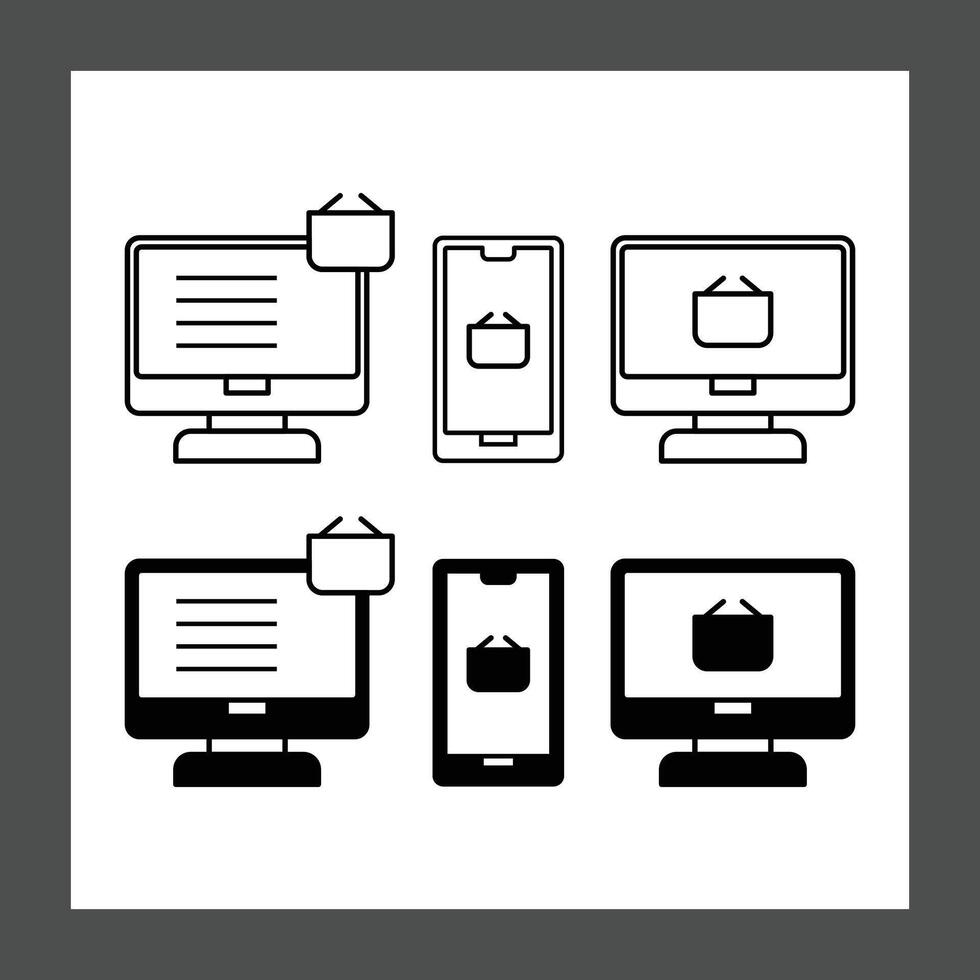 Six icons representing devices, including two computer monitors and two smartphones, each displaying a message or notification symbol vector