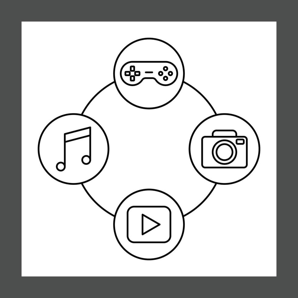 A circular diagram featuring four icons connected by lines vector