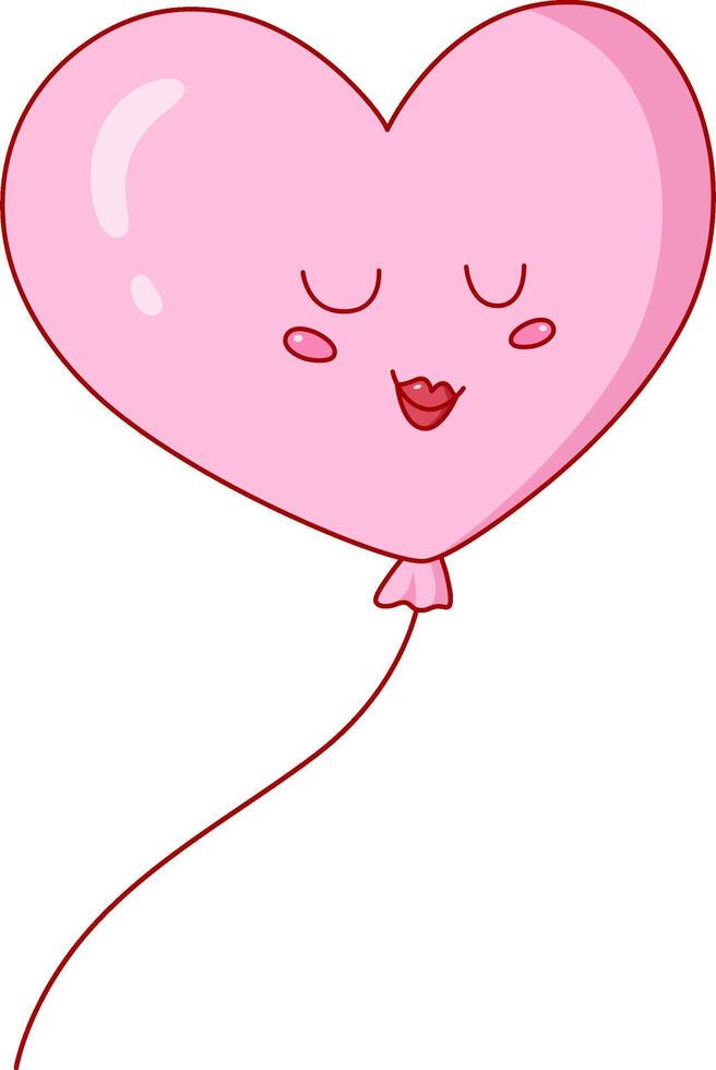 A Pink Heart Shaped Balloon With A Cute Smiling Face, Cartoon Illustration vector