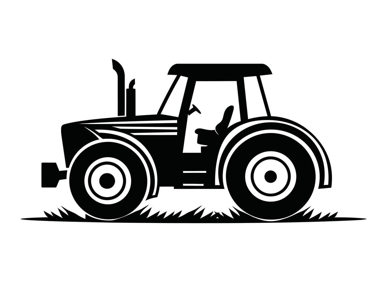A black and white silhouette of a tractor vector