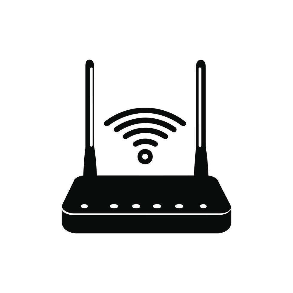 A black and white illustration of a wifi router vector