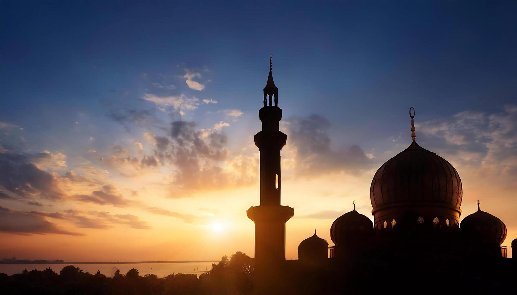 mosque at sunset, ramadhan kareem vibes photo