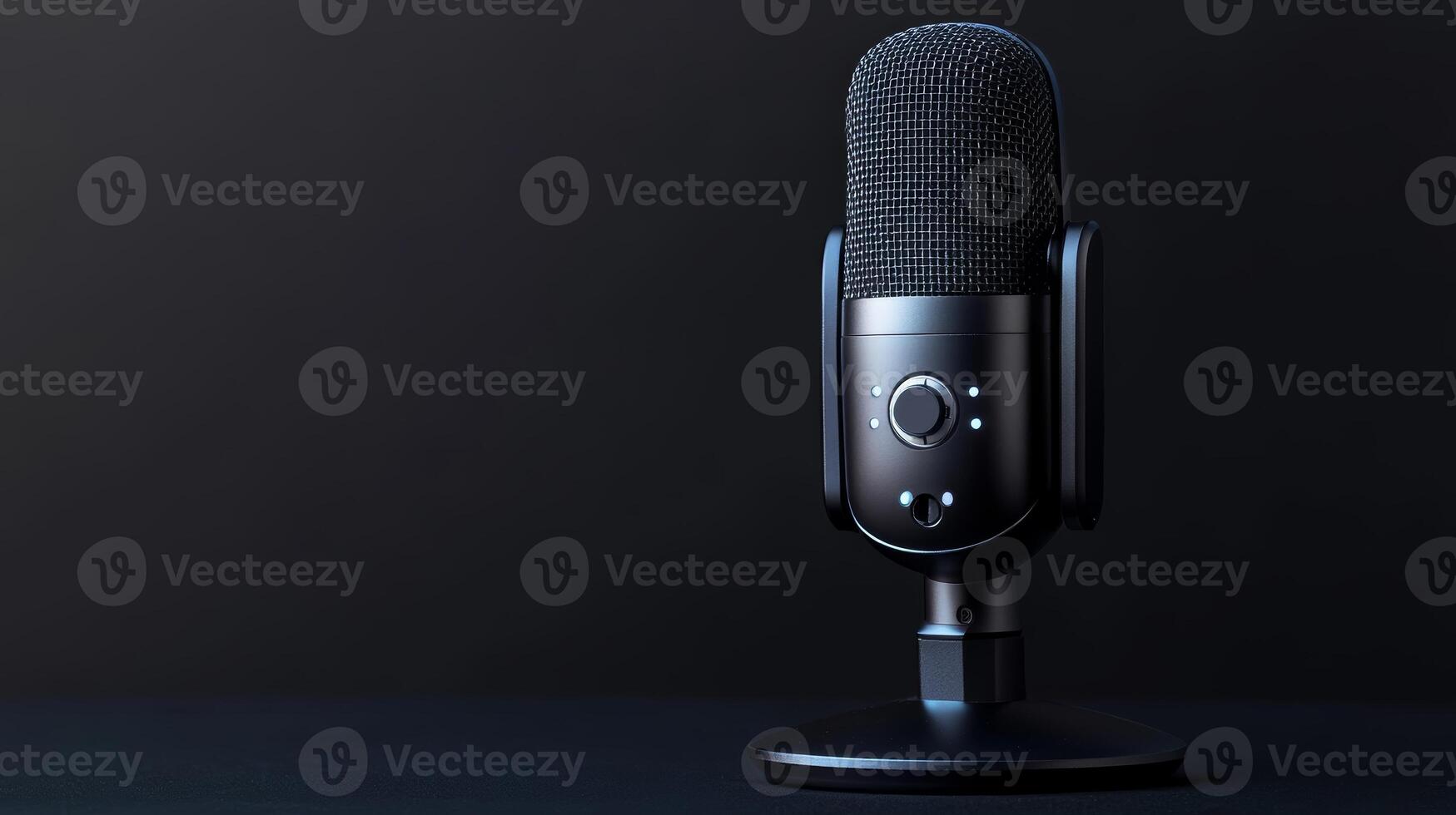 Professional Condenser Microphone for Podcast Streaming and Recording on Black Backgroun photo