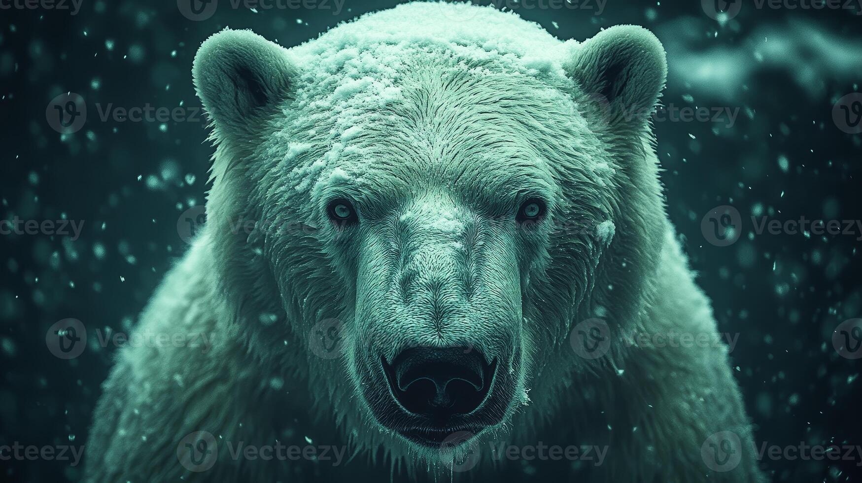 Majestic Polar Bear Close Up in Snowy Mountains Cinematic Wildlife Photography photo