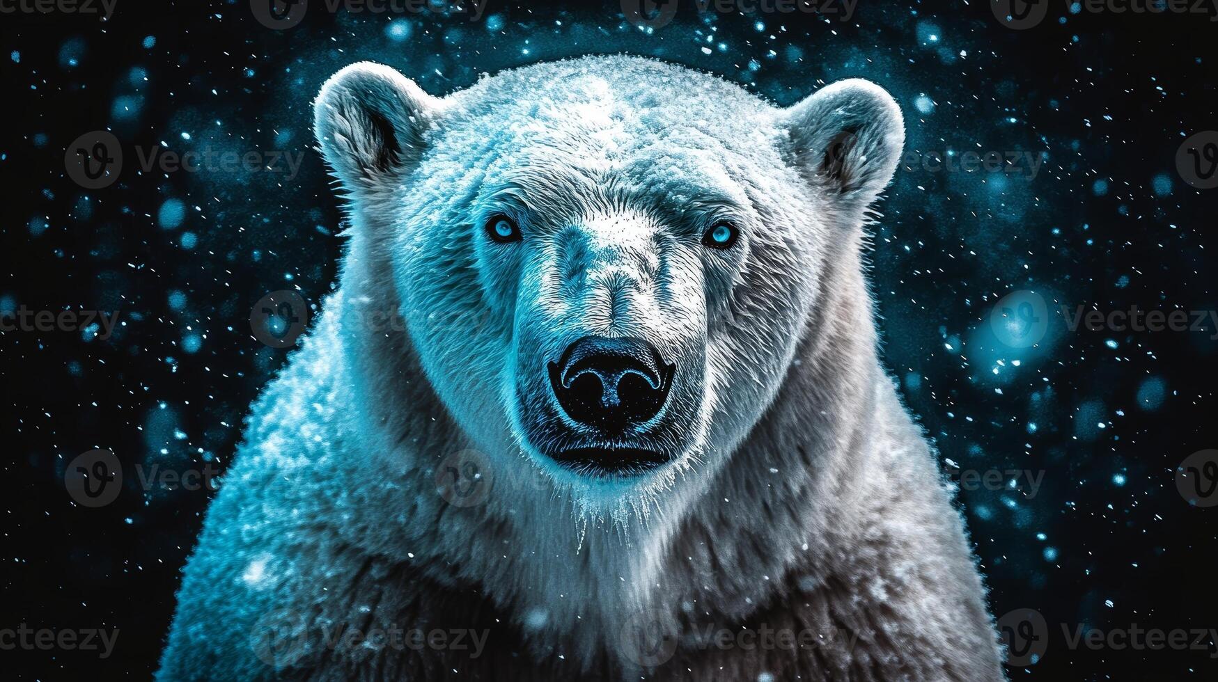 Majestic Polar Bear Portrait in Snowy Landscape Winter Wildlife Arctic Animal Cinemati photo