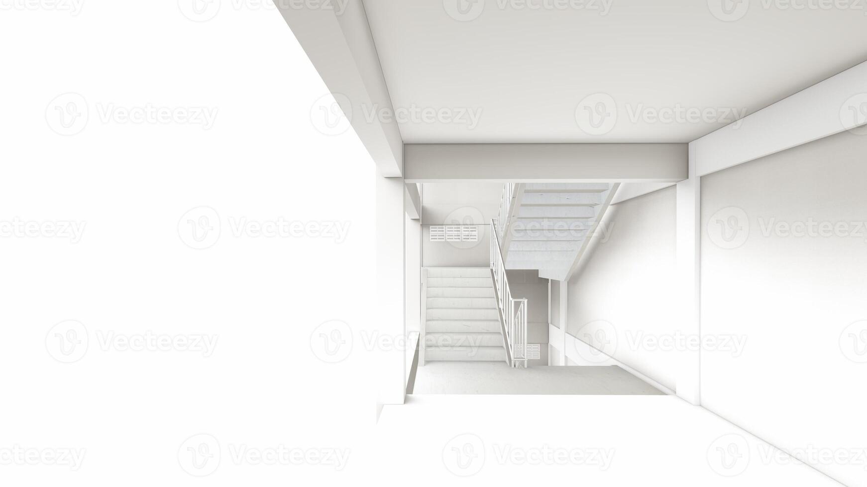 Minimalist Stairwell A stark and minimalist perspective of a concrete staircase leading upwards, creating a sense of linear simplicity and a feeling of ascension. photo