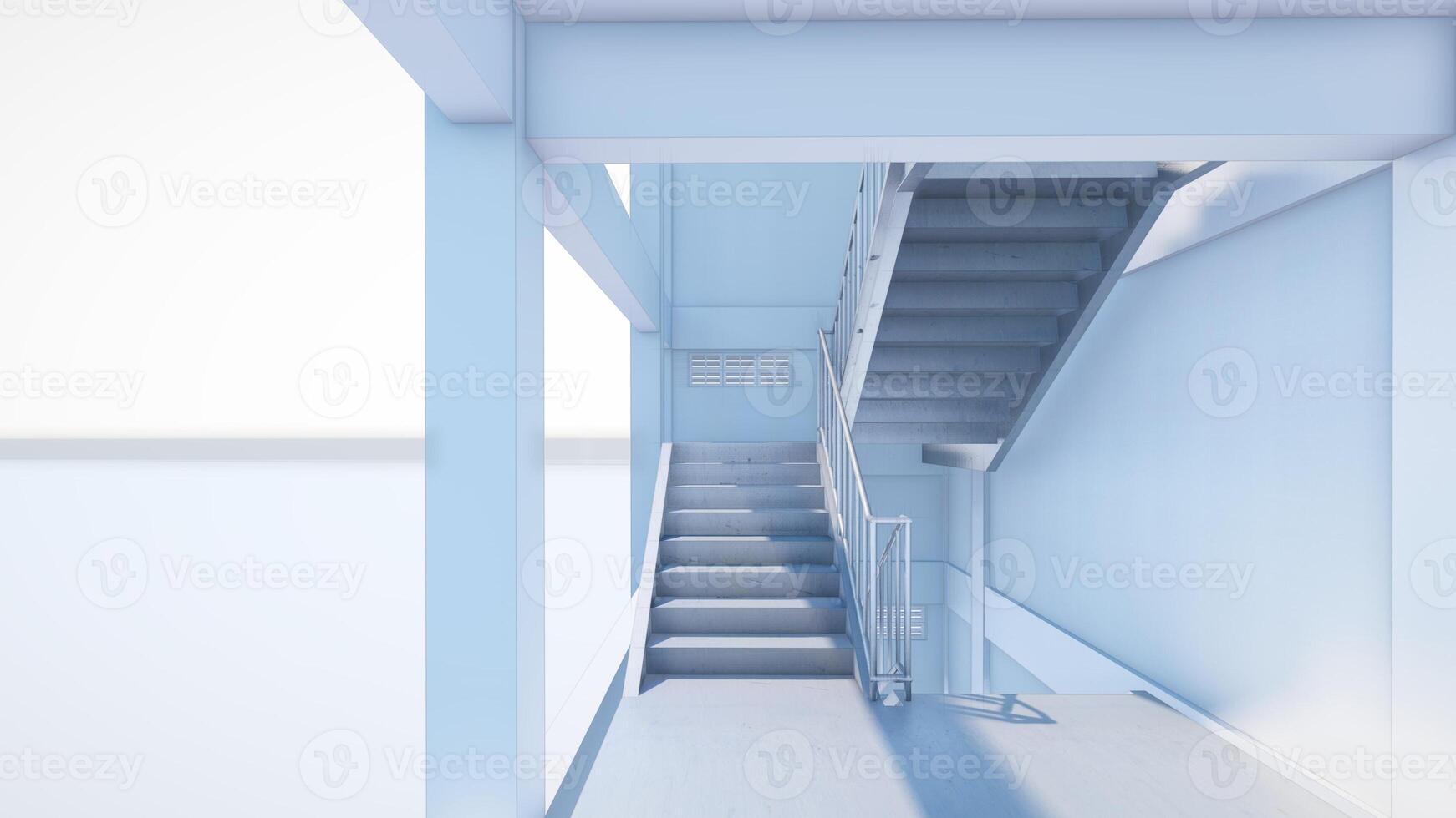 Modern Minimalist Stairwell Clean lines and a minimalist aesthetic define this contemporary interior stairwell, bathed in soft, diffused light. photo