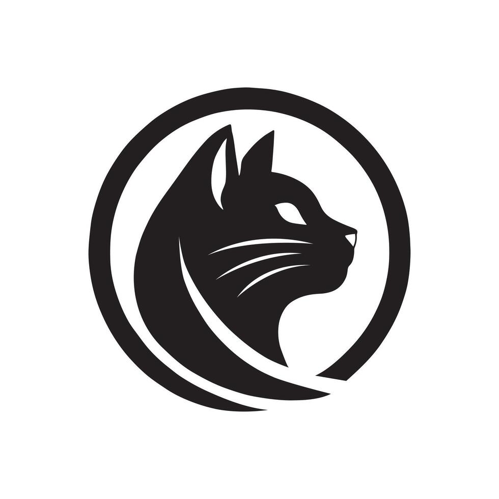 a black and white cat logo on white background vector