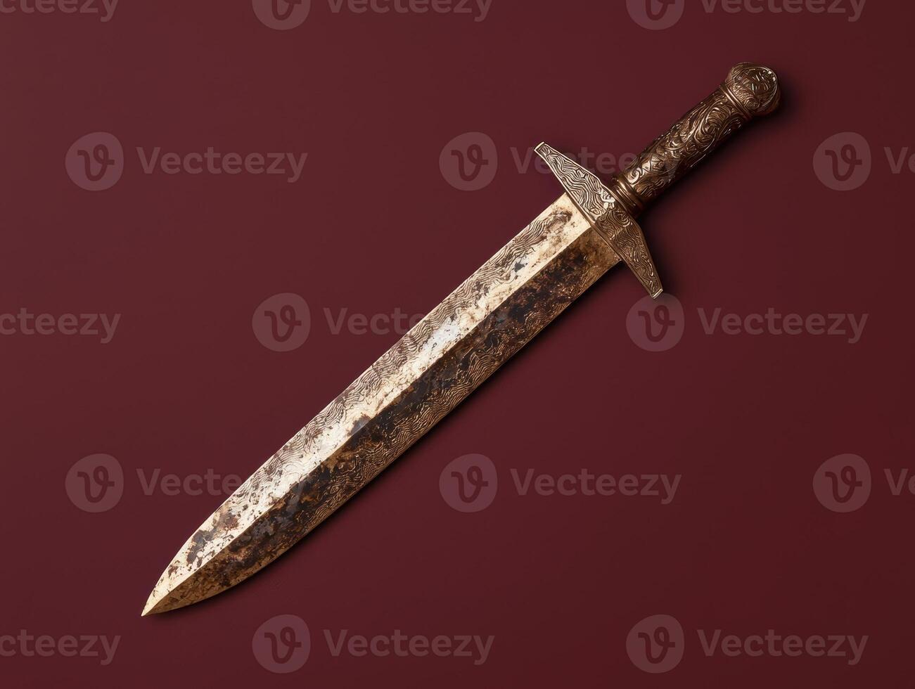 Antique ornate sword on dark red background photo