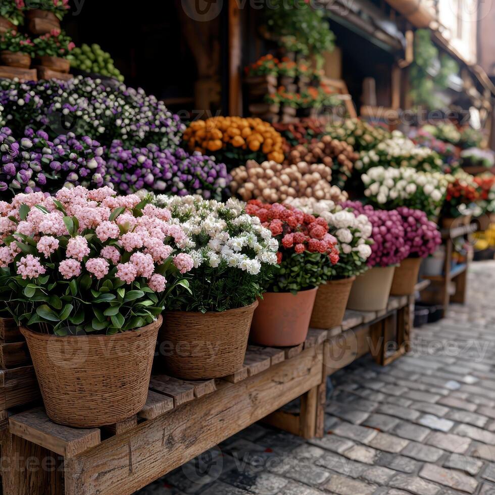 Vibrant flower shop display with colorful blooms photo