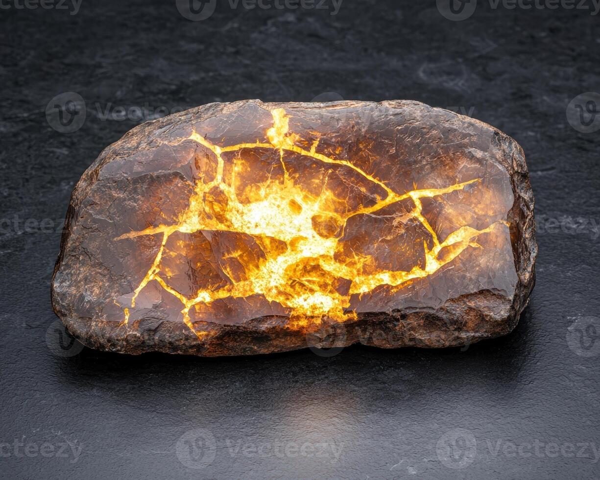 Illuminated Geode Rock Lamp. Glowing Crystal Interior photo