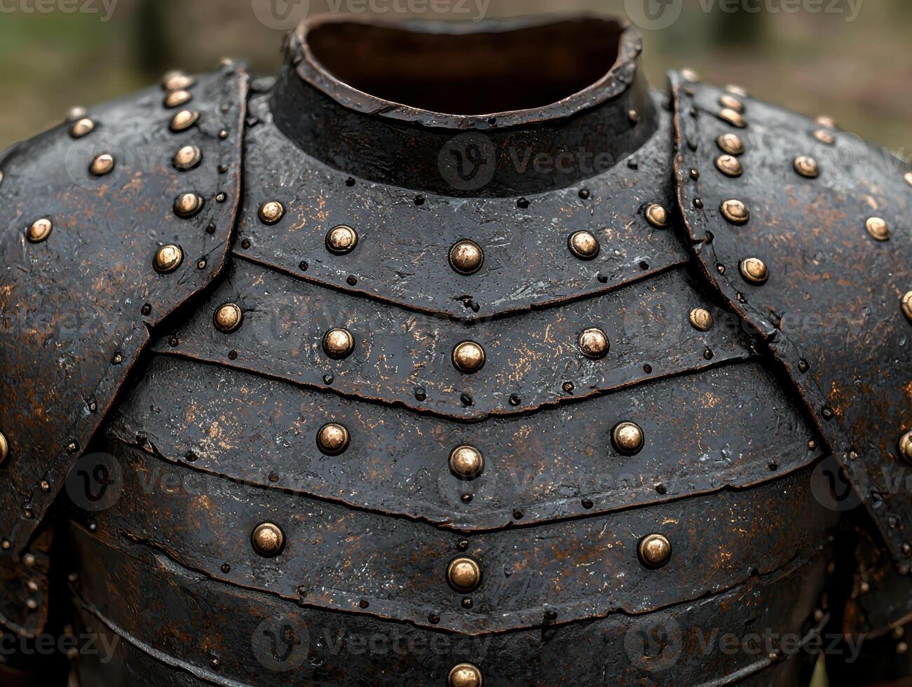 Close up of medieval armor with rivets photo