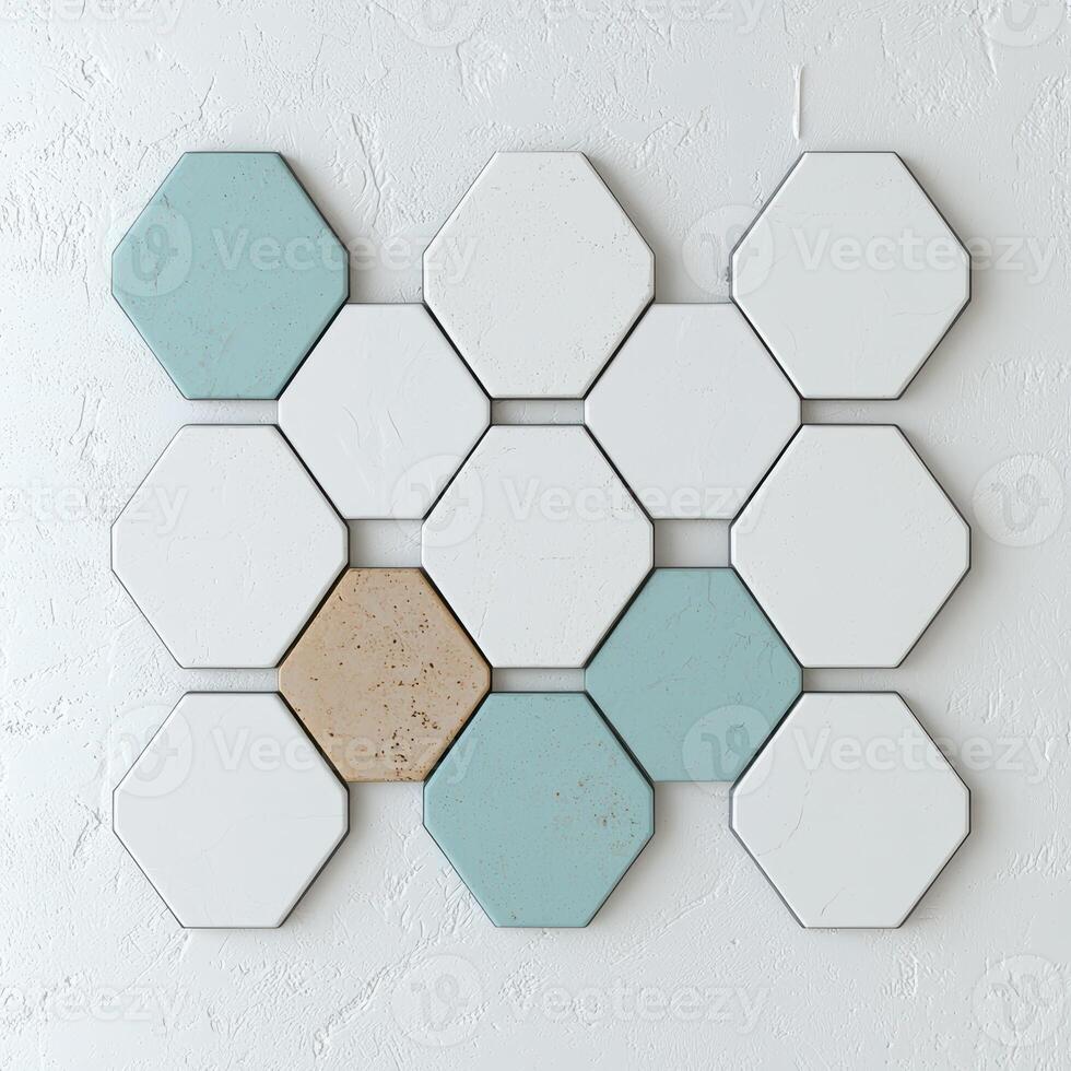 Geometric hexagon tile pattern on a textured wall photo