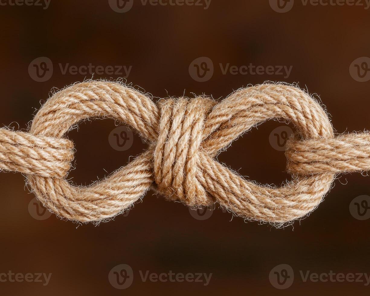 Close up of a knot tied in a thick rope photo