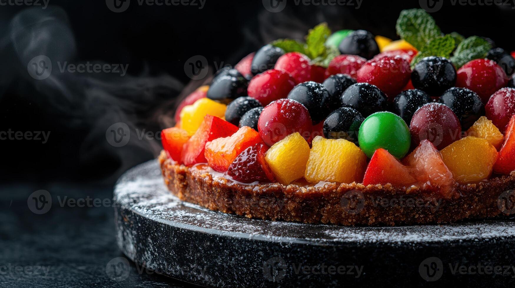 Delicious fruit tart with assorted berries and sliced fruits photo