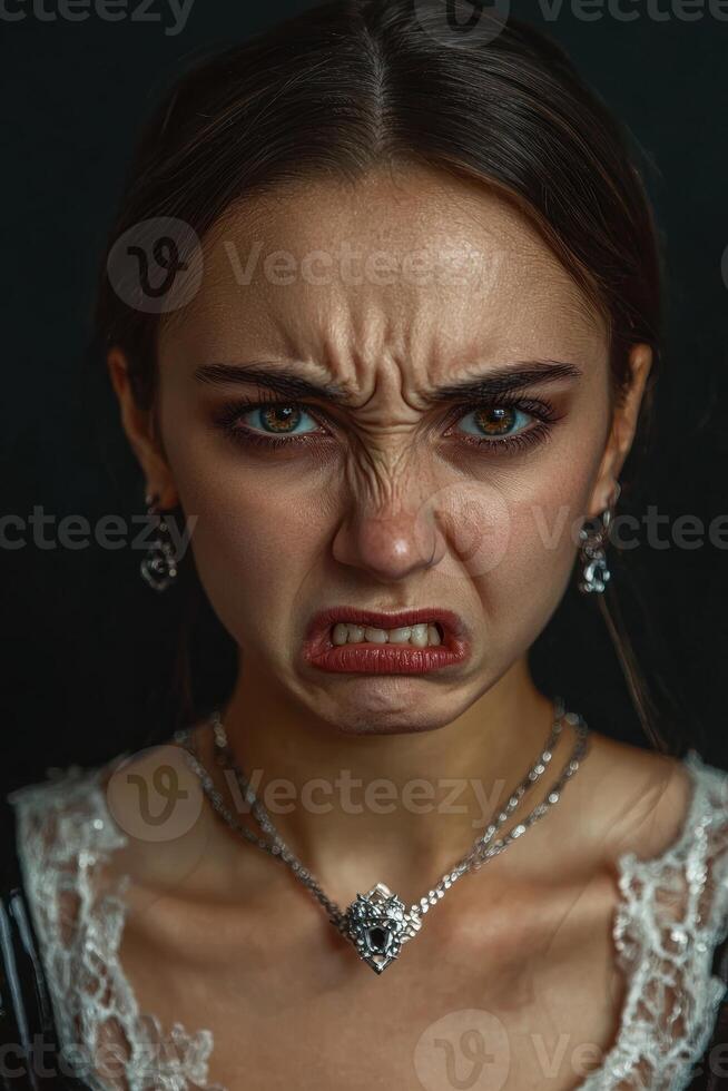 Close up portrait of a woman with an angry expression photo