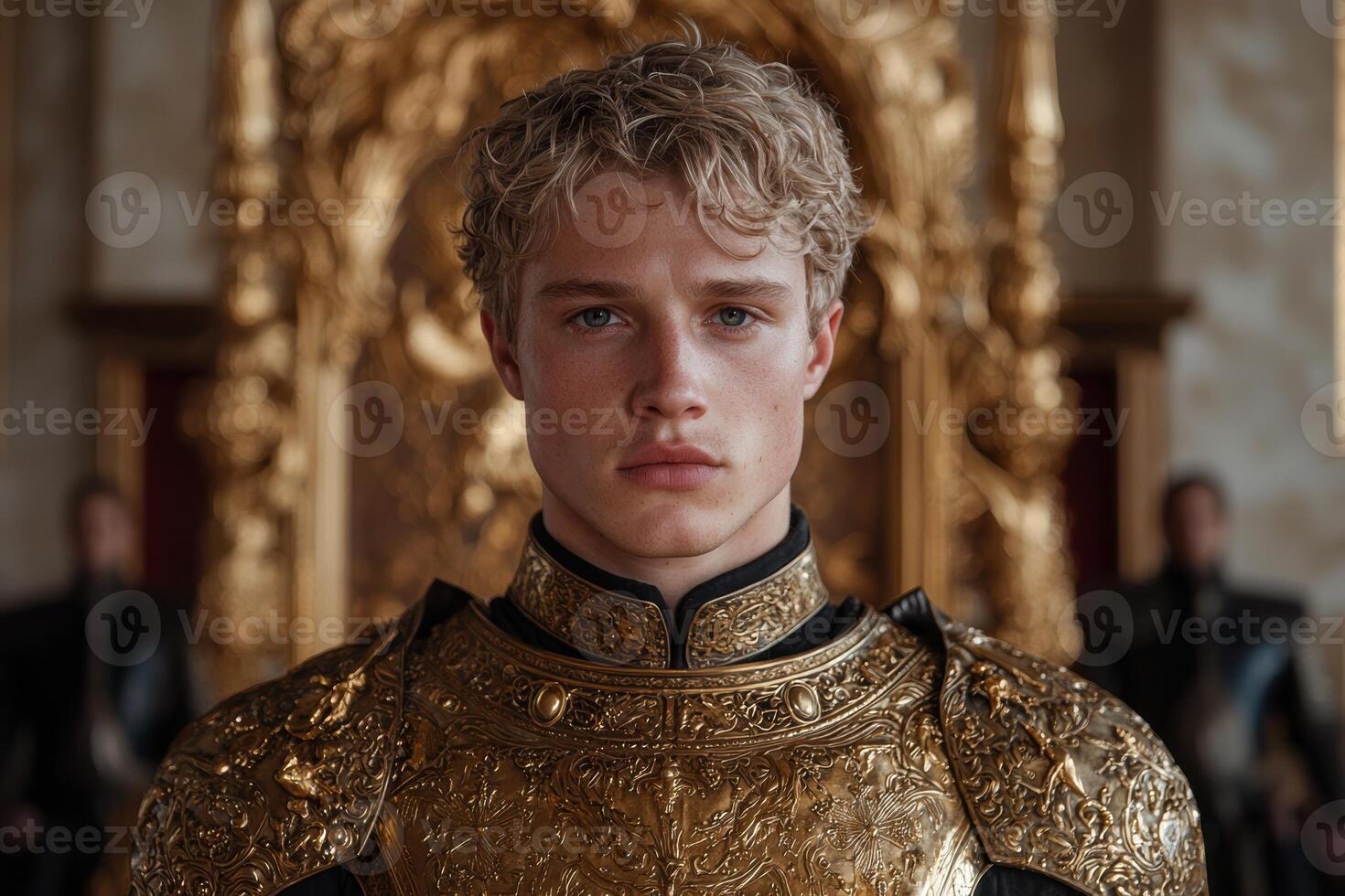 Young man in ornate golden armor. photo