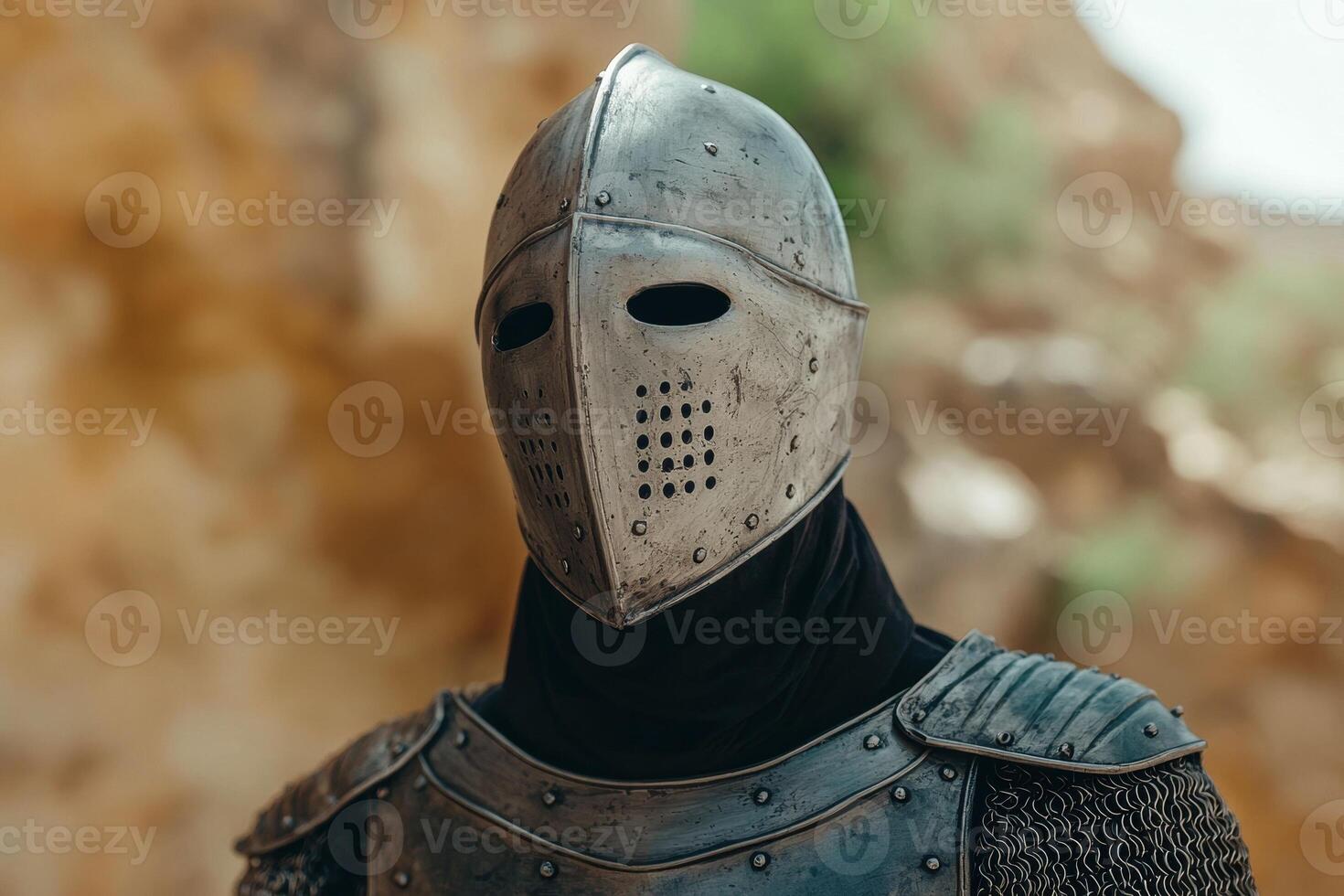 Medieval knight in full armor. photo