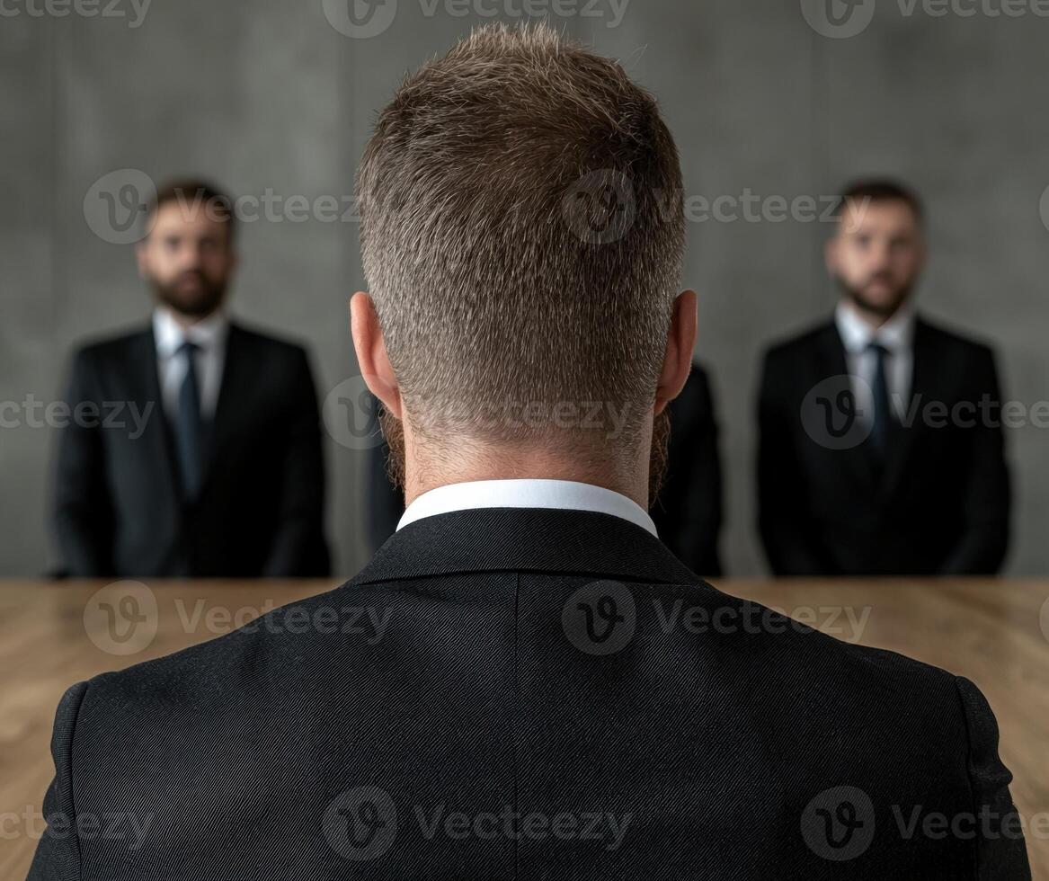 Businessman sitting in front of two colleagues during a job interview photo