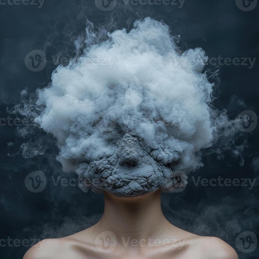 Abstract portrait of a person engulfed in smoke and ash photo