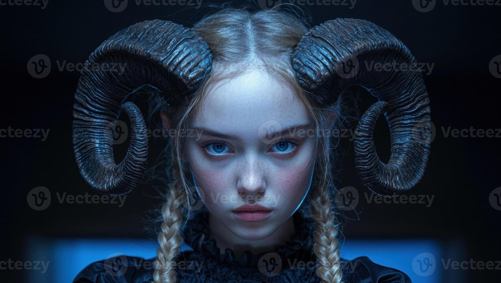 Mysterious girl with horns photo