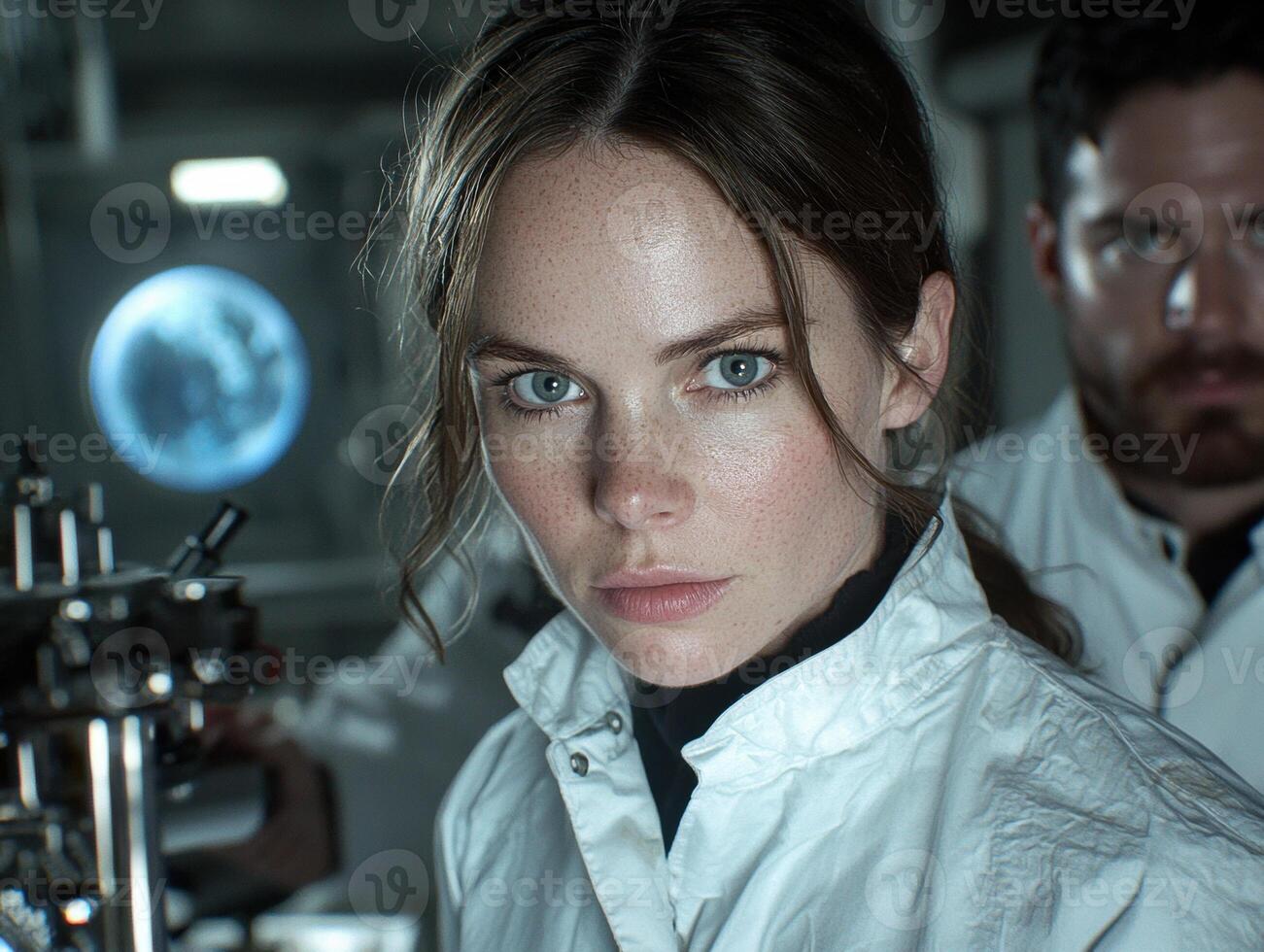 Female scientist looking directly at the camera in a laboratory setting photo
