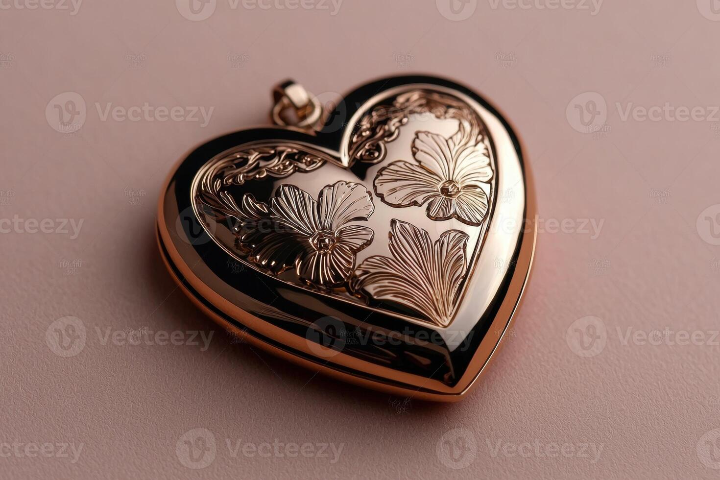 Heart shaped locket with floral engraving photo