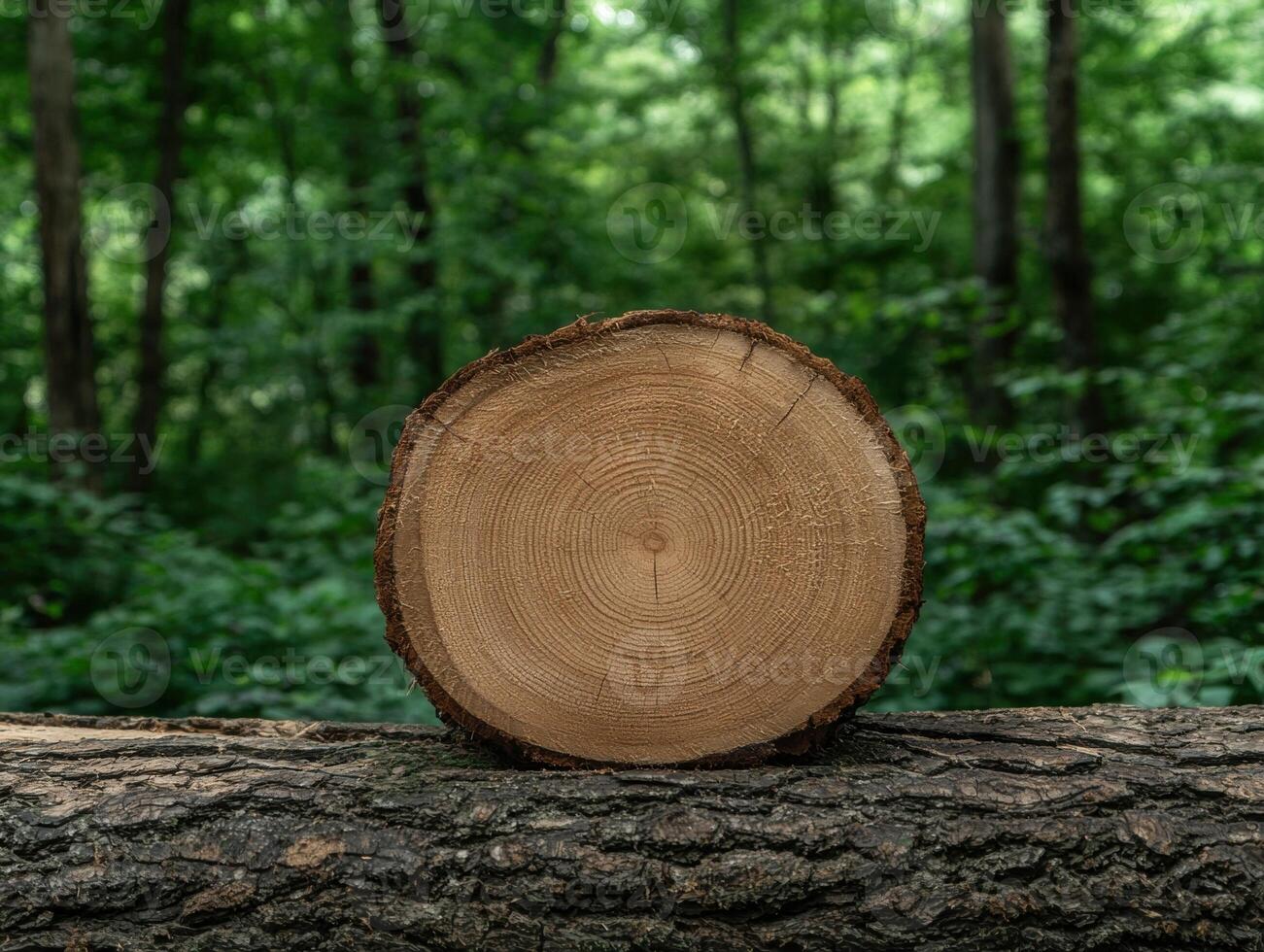 Cross section of a tree trunk in a forest photo