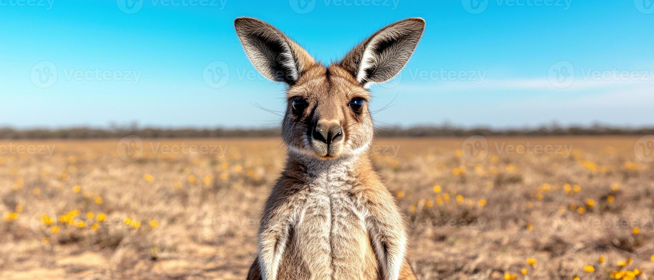 Closeup of a kangaroo in a field photo