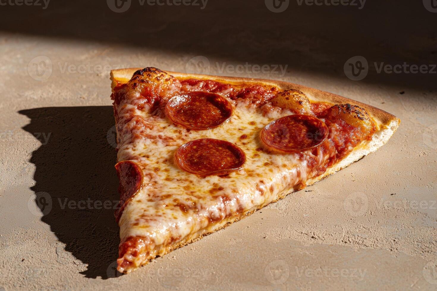 Delicious pepperoni pizza slice on a rustic background photo