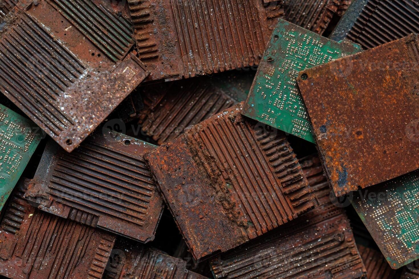 Pile of rusty circuit boards and computer parts photo