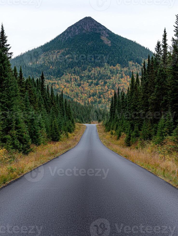 Scenic road leading to a mountain peak photo