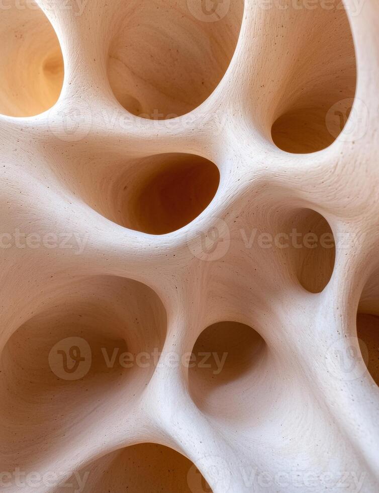 Abstract beige wood texture with holes and curves photo