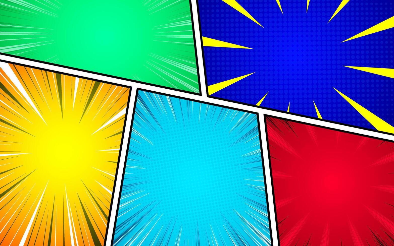 Cartoon comic backgrounds set. comic book with halftone elements. Retro Pop Art Style. vector